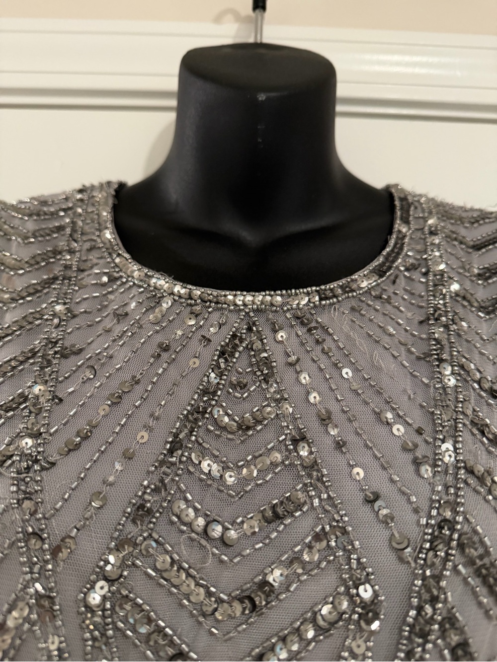 Adrianna Papell Silver Beaded Sleeveless Midi Dress - Picture 5 of 12